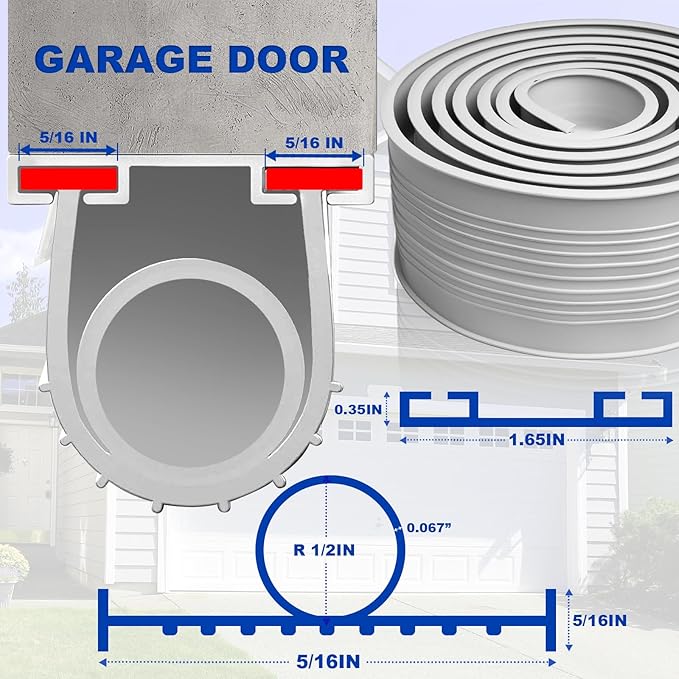 DGSL Garage Door Seals Bottom Rubber，Weather Stripping Sealing Strip Replacement,Universal Weatherproof Threshold Buffering (Grey, 16 Ft)