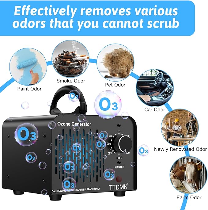 Ozone Generator 218,000mg/h, Commercial Ozone Machine Odor Removal, High Capacity Ozone Machine, Home Ozone Generator for Car, Home, Smoke, Pet, etc (Black) - by TTDMK