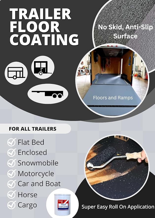 (Black, 4.5 Gallons Pail with 2 Foam Rollers Protects Trailer Floors, Ramps and Walls; Non Skid Paint