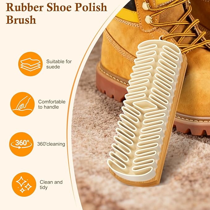 Suede Shoe Brush, Rubber Shoe Brush, 2-in-1 Cleaner with Rubber Brush Head, Suede Eraser and Cleaner for Shoes, Jacket, Purse, Bags, Sofa with Wooden Handle (White)