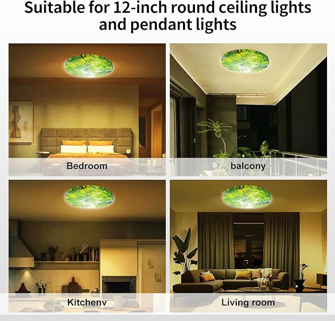 12 inch Ceiling Light Cover, 2 Pcs Fabric Flush Mount Light Fixture Cover, Ceiling Light 12 inch Room Cover for Bedroom, Kitchen, Hallways/Entryways (Forest)
