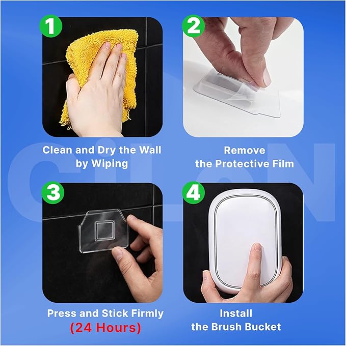 CiLoN Wall-Mounted Disposable Toilet Brush, Bowl Wand, Disposal Scrubbing Sponge Pads Caddy & 30 Fresh Bleach Sponge Heads. Space Saving Disposable Toilet Brush Cleaning Set. (Starter Kit + 30 Brush)