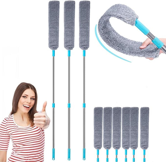 Retractable Gap Dust Cleaning Artifact, Flat Duster, Retractable Microfiber Dust Brush Gap Mop for Cleaning (3mop + 6cloth)