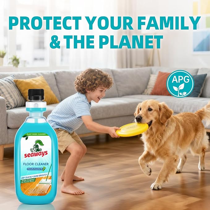 Seaways Robot Mop Cleaning Solution,100X Concentrated Floor Cleaner compatible with All Robot Vacuum and Mop,Plant-Based, Pet-Safe Formula for Hardwood,Tile, Laminate,Vinyl,16.9 Fl Oz(Pack of 4)