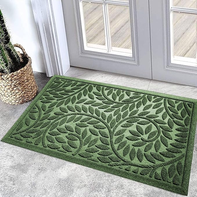 Front Door Mat Entrance,Durable Heavy Duty Welcome Mat,Thick Absorbent Natural Rubber Non Slip Mat,Sturdy Entryway Green 18in*30in