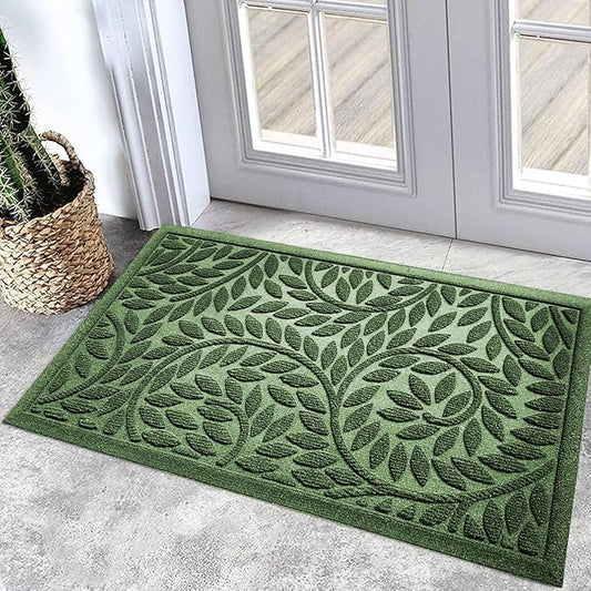 Front Door Mat Entrance,Durable Heavy Duty Welcome Mat,Thick Absorbent Natural Rubber Non Slip Mat,Sturdy Entryway Green 18in*30in
