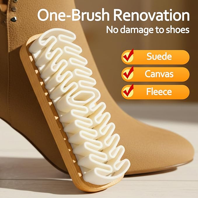 2Pcs Suede Shoe Brush and Eraser, Rubber Shoe Brush, Suede Brushes for Cleaning Dust of Shoes, Bags, Jacket, Purse, Sofa with Wooden Handle