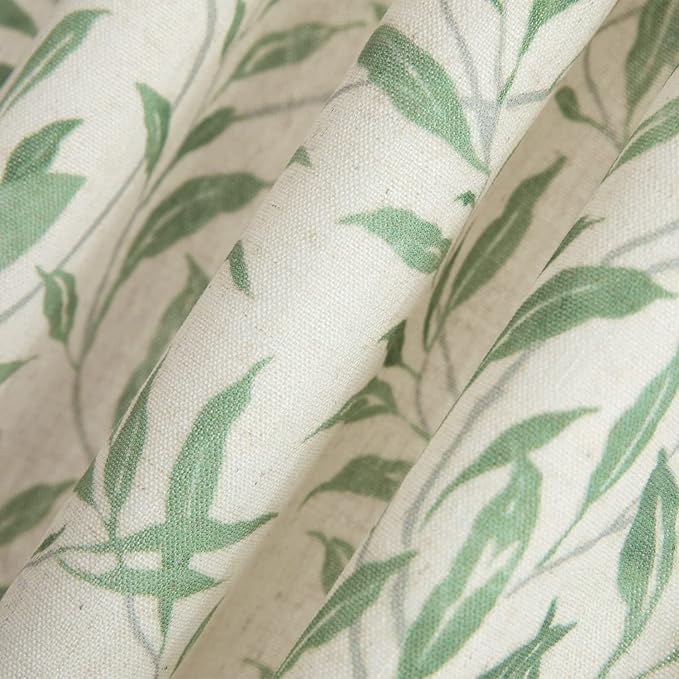 VOGOL Short Sliding Door Curtain, Green Leaves Pattern Linen Textured Door Panels, View Reducing Rod Pocket Drapery for Doorways, 25 x 40 Inches, 1 Pack