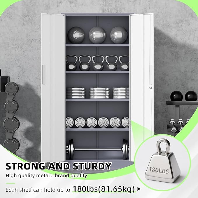 Bonusall 72" Metal Garage Storage Cabinet, 2 Locking Doors & 4 Adjustable Shelves Tall Storage, Heavy Duty Steel Tool Cabinet for Home, Office