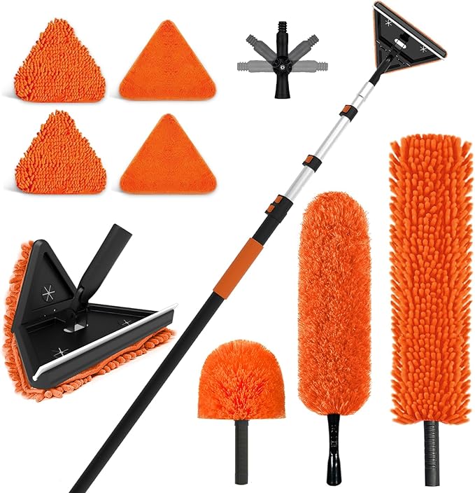 SISUPASSIE 20FT Reach Duster Cleaner Kit, Dusters for Cleaning with Extension Pole, Baseboard & Wall and Window Cleaner Mop for Fan Blades, High Ceiling and Cobweb