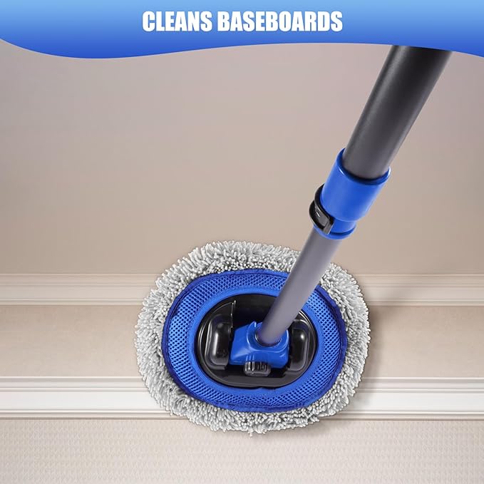 Wall Cleaner Mop, Washer Mops with Long Handle for Cleaning Walls Baseboard Window High Cabinet Ceiling Floor, 15°Bend Labor-Saving Microfiber Dry Dust and Wet Wash Cleaning Mop with Replacement Pad