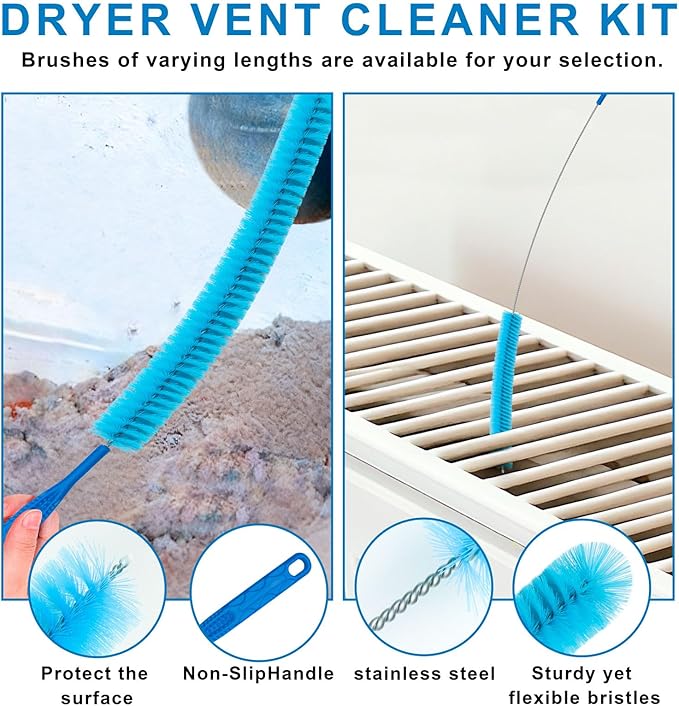 4 Pieces Dryer Vent Cleaner Kit‌ with ‌Lint Brush‌ – Professional ‌Dryer Vent Brush‌, ‌Flexible Cleaning Tools‌ for ‌Lint Trap‌, ‌Appliance Brush‌ & ‌Dryer Filter‌ Grey