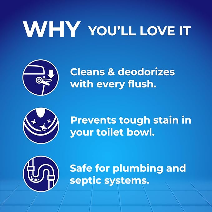 Toilet Bowl Cleaner Tablets - Blue Automatic Toilet Bowl Cleaners with Bleach, Deep Cleaning & Odor Eliminator – Septic Safe, Stain Remover for Long-Lasting Freshness and Shine (4)