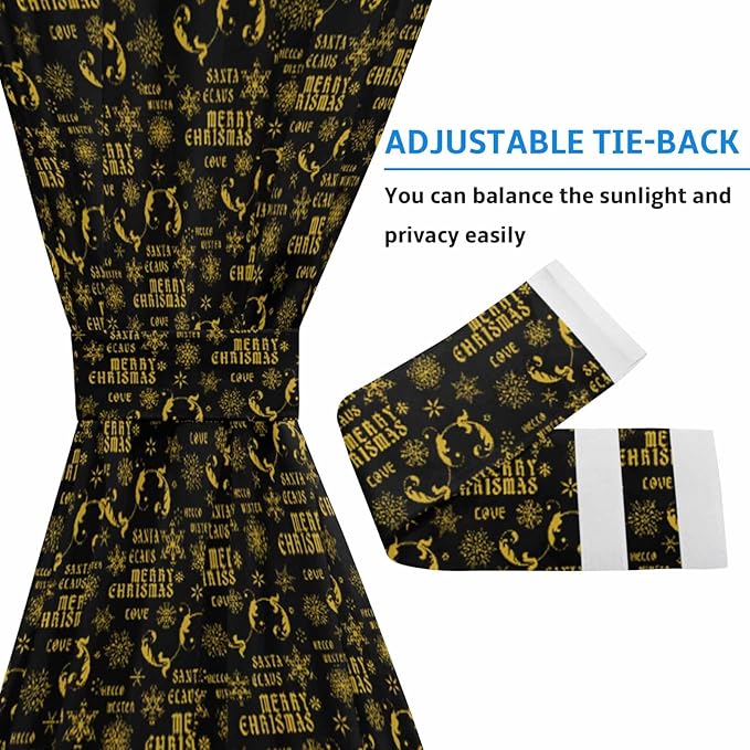 Christmas French Door Curtain Panel for Front Door, Merry Christmas Snow Yellow Black Slidelight Door Curtains with Tieback Light Filtering Privacy Panels for Doorway Entryway 25"x 40"