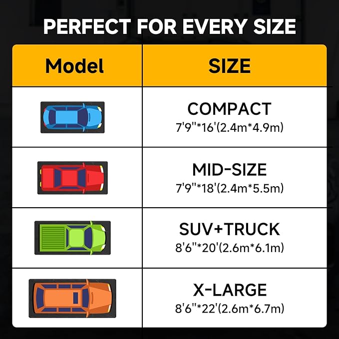 SUNYRISY 7'9" x 18' Containment Garage Floor Mat Under Car, Heavy Duty Waterproof Garage Carpet Floor Protection Non-Slip Parking Mat with Squeegee for Cars SUVs Trucks