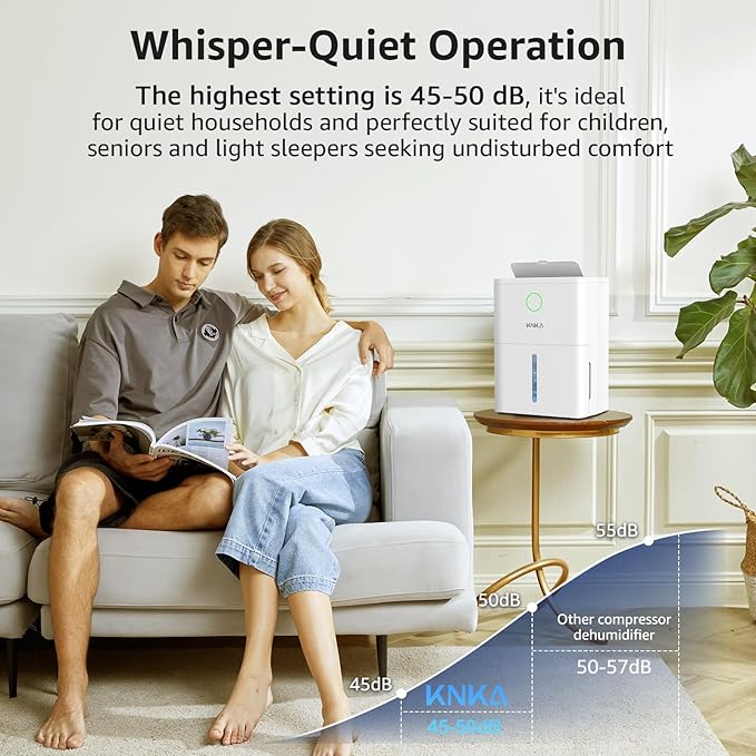 KNKA 1600 sq.ft Dehumidifier for Basement, 21 Pint Dehumidifiers for Home with Drain Hose, Continuous Drainage, Washable Filter, Intelligent Humidistat for Bedroom, Bathroom, Large Room