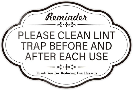 Clean Lint Trap Reminder Sign, Self-adhesive Waterproof and Anti-fading Clean Lint Trap Before and After Each Cycle sticker for Dryer, Essentials for Hosts and Guests Bathroom Sign(White)