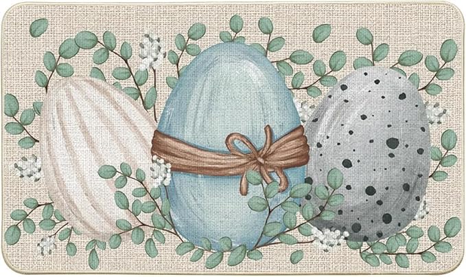 Eggs Eucalyptus Easter Doormat Seasonal Spring Home Decor Low Profile Switch Rug Floor Mat Indoor Outdoor Soft Low Profile Doormat 16x24 Inch