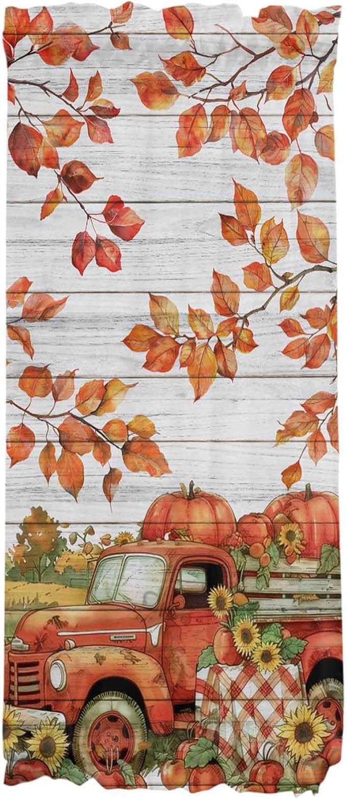 French Door Curtain Panel for Front Door, Fall Sunflower Pumpkins Retro Wood Countryside Slidelight Door Curtains with Tieback Light Filtering Privacy Panels for Doorway Entryway 25"x 40"