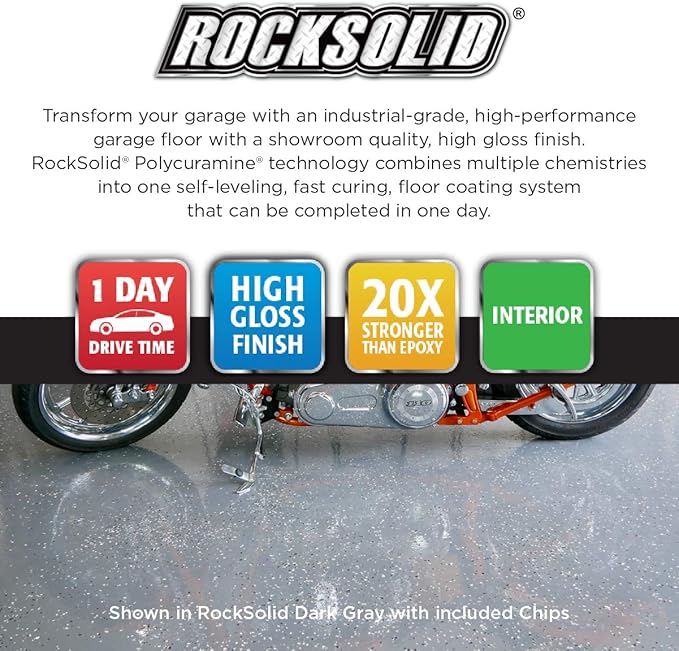 Rust-Oleum 317286 RockSolid Polycuramine Garage Floor Coating, 1 Car Kit, High Gloss Dark Gray