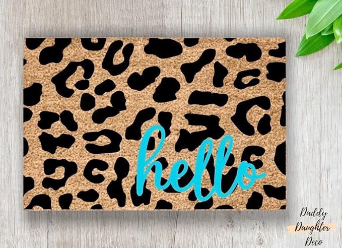 Leopard Print Welcome Mat - Animal Print Cute Doormat, Coir Outdoor & Indoor, 30x18 Inch