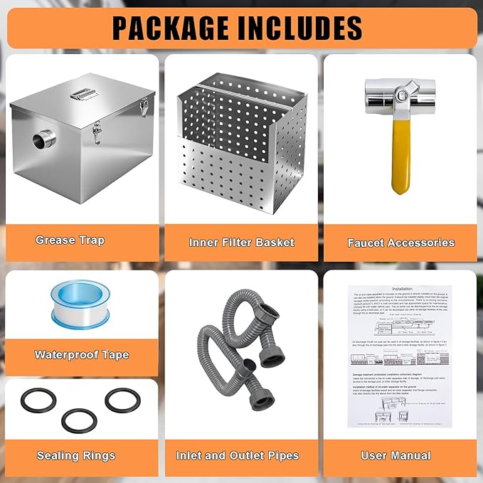 8 lbs Commercial Grease Trap for Home Restaurants Under Sink, Stainless Steel Interceptor