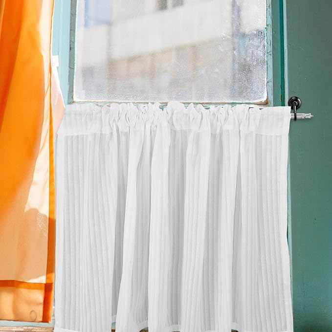 Short Cabinet Curtains for Small Windows 150x60cm Sheer Coffee Color Light Filtering Drapes Kitchen Cupboard Privacy Panels