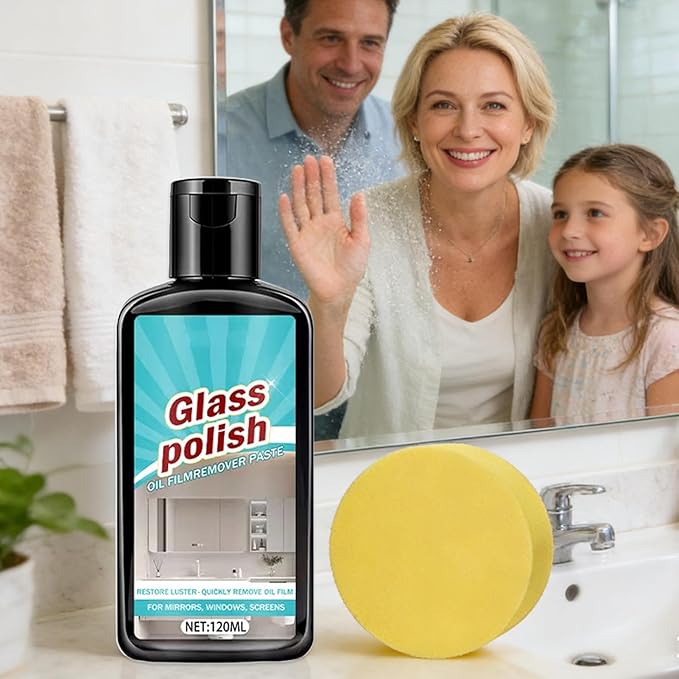 Bathroom Glass Polishing Paste, Deep Cleaning Stain Remover, 120ml, Shower Glass Cleaner, Polishing Compound, Limescale Scum Removal, For Window Mirror Faucet Ceramic Stainless Steel Patio Household