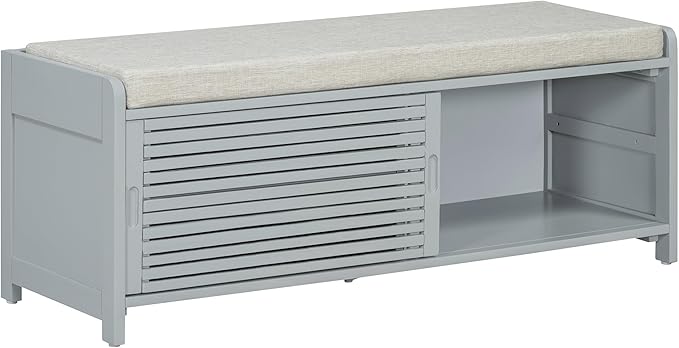 Knocbel Entryway Storage Bench with Sliding Doors and 1 Shelf, Living Room Entrance Hallway Foyer Shoe Bench Bedroom End of Bed Bench, 220lbs Weight Capacity (Retro Grey 2-Door)