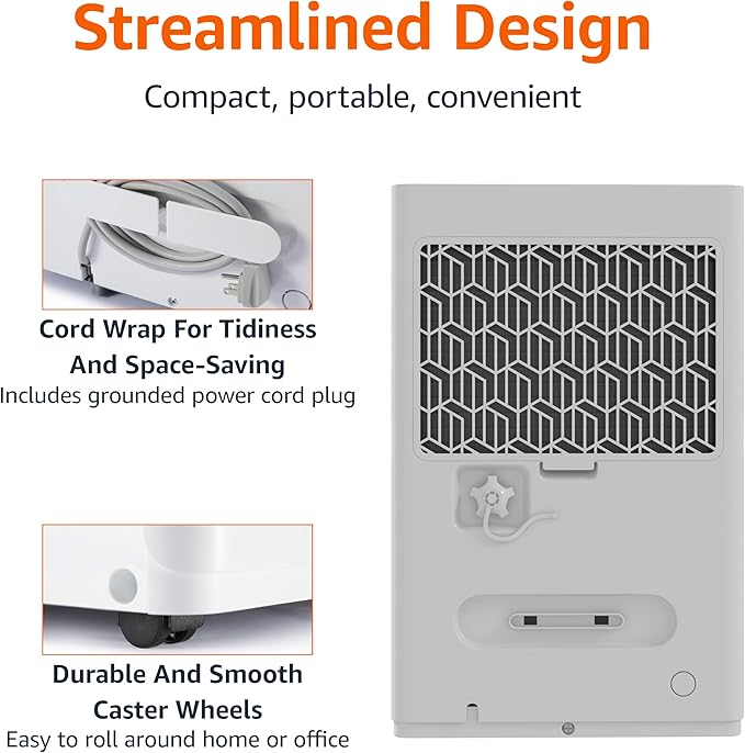 Amazon Basics 50-Pint Large Dehumidifier with Humidity Control, Timer, Auto-Defrost, Overflow Protection, Energy Star Certified, Washable Filter for Rooms up to 4000 SFT, White