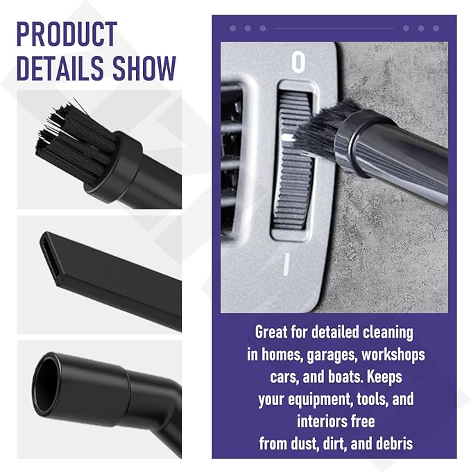 1-1/4" Micro Cleaning Wet Dry Vac Nozzle Kit, 6-Piece Attachments for Compact Wet Dry Shop Vacuum, Industrial-Grade Shop Vacuum Accessories for Intricate and Detail Cleaning CMXZVBE38668