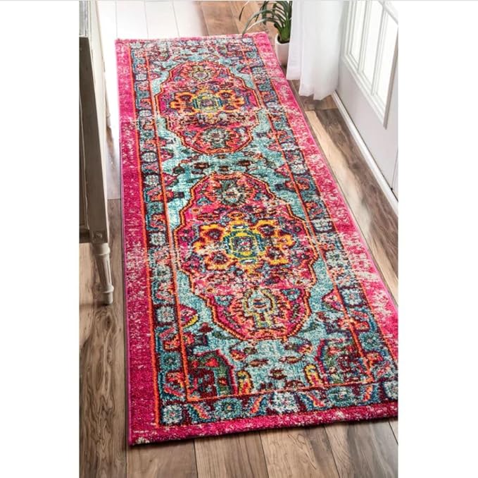 Nuloom Corbett Fuchsia/Ivory, 2'6" x 8', Vintage Bohemian, Soft and Cozy, High Traffic, Stain Resistant, Easy Clean, Durable Runner for Bedroom, Living Room, Dining Space, Den, Foyer, Entryway