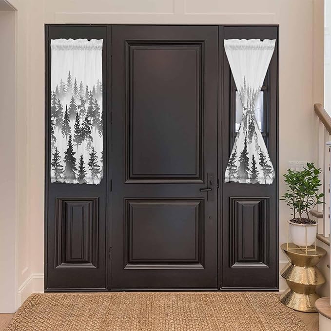 French Door Curtain Panel for Front Door, Forest Tree Silhouette Modern Style Slidelight Door Curtains with Tieback Light Filtering Privacy Panels for Doorway Entryway 25"x 40"