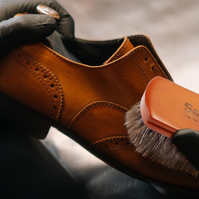 Mini 4" Shoe Brush - Portable Horse Hair Brush w/Natural Wood Handle - Soft Bristle Shoe Polish Brush for Cleaning, Buffing & Polishing Leather Shoes - Travel-Friendly Size Boot Brush