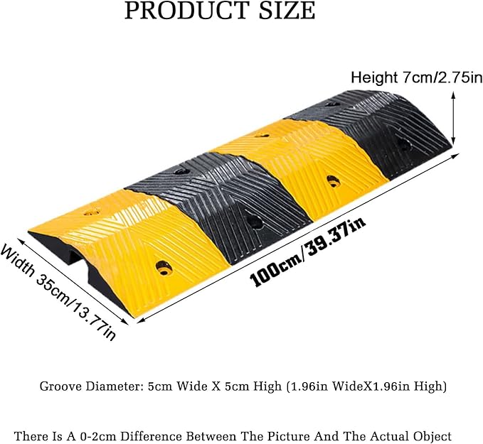 Rubber Speed Bumps with Cable Protectors Heavy Duty Modular Driveway Speed Ramp for Asphalt Concrete Traffic Lanes (100x35x7CM)