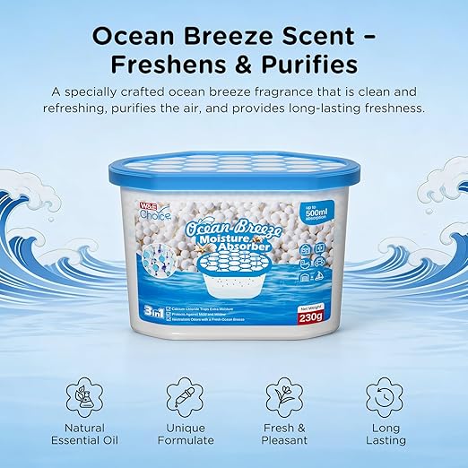 W&E Choice Moisture Absorbers with Ocean Breeze, Dehumidifier for Closet & Bathrooms, Kitchen, Humidity Absorber Odor Eliminator Absorber 6 Pack