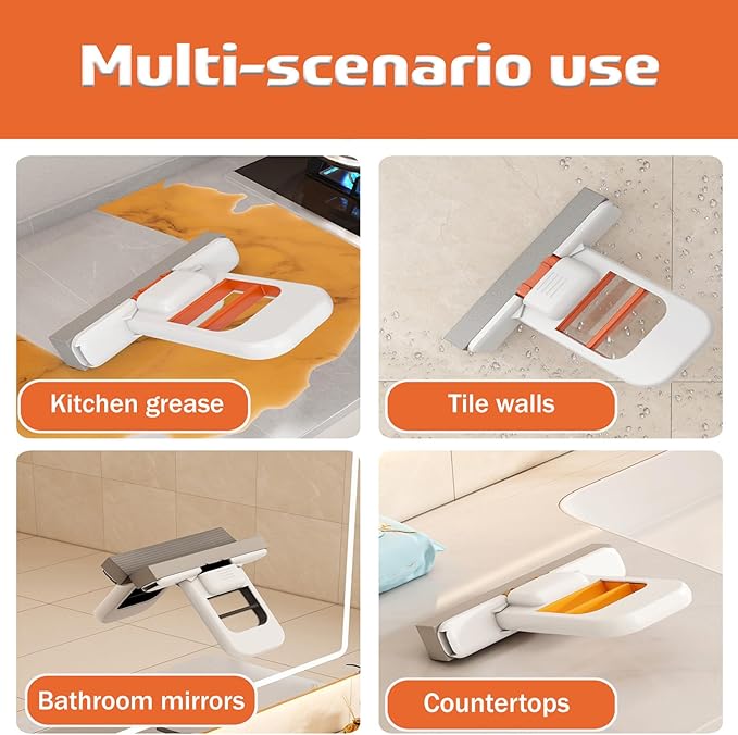 Mini Foldable Desktop Mop, mini mop - 2025 New Portable Mini Cleaning Sponge Mop, Wet and Dry Use Cleaning System, One-Hand Squeeze Handle, for Bathroom, Kitchen, Desktop