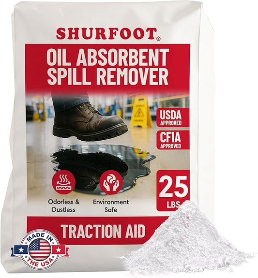 SHURFOOT 25lb Non-Slip Oil Absorbent - Provides Ice Traction & Vapor Suppression - Spill Control for Blood, Water & Oils - USDA Approved - Floor Dry Absorbent Odorless - Fire-Safe & Dustless
