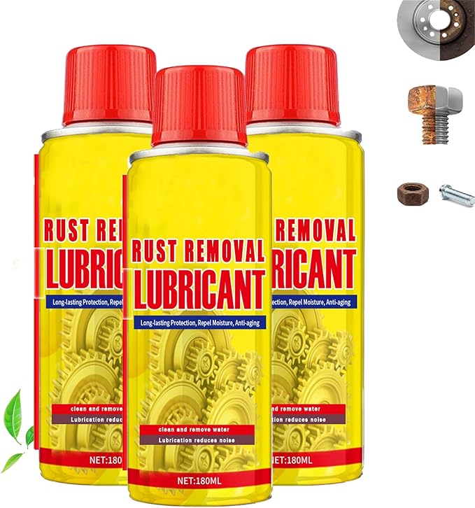 6.1oz Anti-Rust Lubricant Spray & Rust Remover for Metal, Multi-Purpose Penetrating Oil, Fast-Acting Lubricant Rust Dissolver for Vehicles, Tools, Chains, Bolts & Hinges (3 pcs)