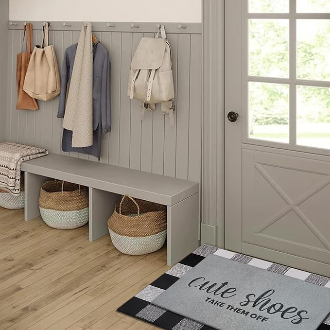 Entryway Cute Shoes Take Them Off Outdoor Mats with Rubber Backing Doormat Indoor Mat Polystyrene Backing Non Slip Natural Mat Light Grey