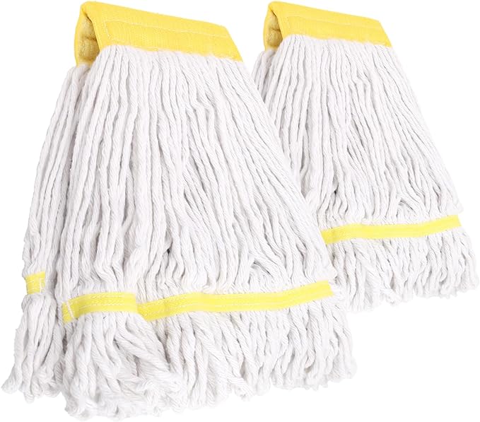 (2 Pack) Heavy Duty Mop Head Commercial Replacement for Floor Cleaning,Wet Industrial Cotton Looped End String Heads Refill,Yellow