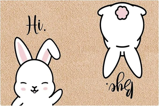 Easter Decorative Welcome Door Mat Hi Bye Funny Bunny Indoor Outdoor Non Slip Home Entrance Decoration Soft Low Profile 16x24 Inch