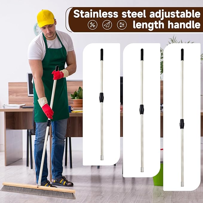 Maxdot 36" Push Broom with Stainless Steel Telescopic Handle,Polypropylene Bristles, Heavy Duty Push Large Broom with Handle for Smooth-Surface Home and Garage Sweeping
