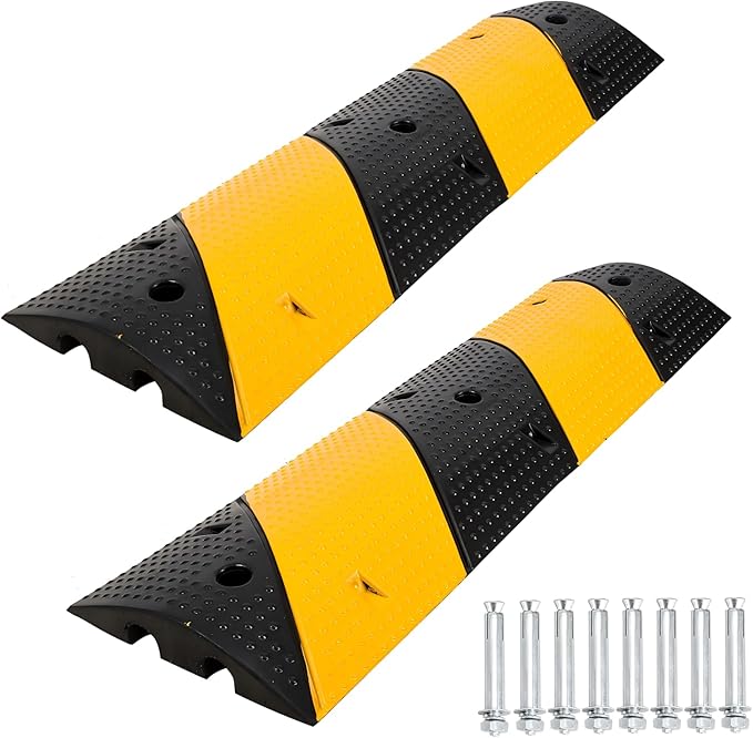 3.3 FT Rubber Speed Bump, 2 Pack Speed BumpsTraffic Driveway Speed Bump, Heavy Duty Cable Protector Ramp with Bolts for Parking Lot, Concrete, Garage, Gravel Roads