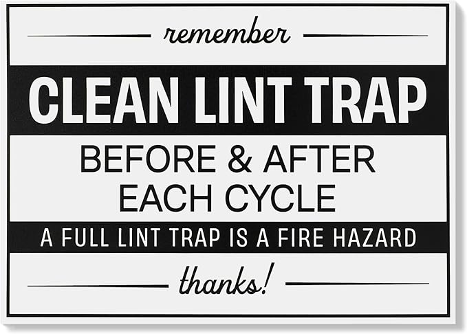 Clean Lint Trap Sign 5" x 7" | Durable Plastic Clean Laundry Sign with Peel and Stick Adhesive Backing | Rental and Airbnb Essentials for Hosts