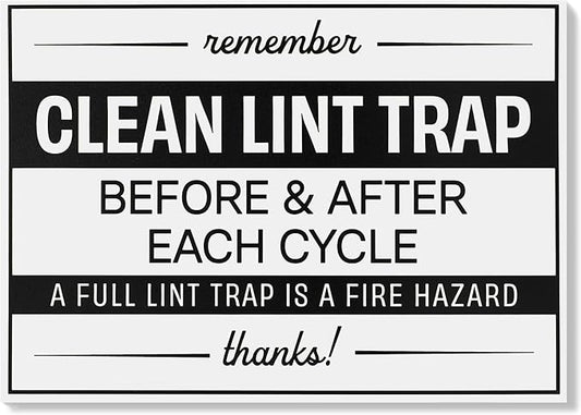 Clean Lint Trap Sign 5" x 7" | Durable Plastic Clean Laundry Sign with Peel and Stick Adhesive Backing | Rental and Airbnb Essentials for Hosts