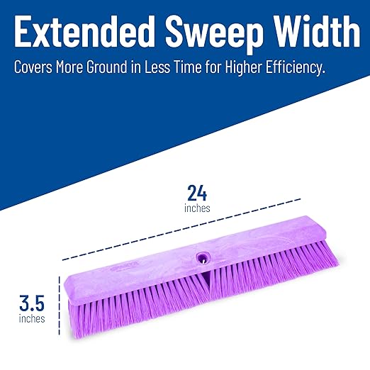 SPARTA Omni Sweep – 24" Heavy Duty Broom Head for Outdoor and Indoor Use, Nonabsorbent Block, Multi-Surface Deck Brush for Garage, Patio, Kitchen, and Concrete, Purple, Pack of 12