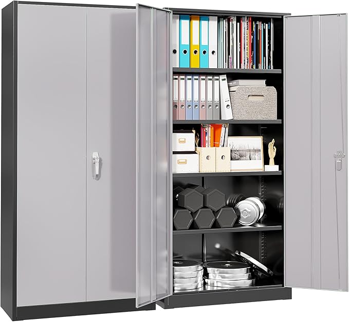 Bonusall 72" Metal Garage Storage Cabinet， Heavy-Duty Steel Cabinet with 2 Locking Doors & 4 Adjustable Shelves for Home, Office