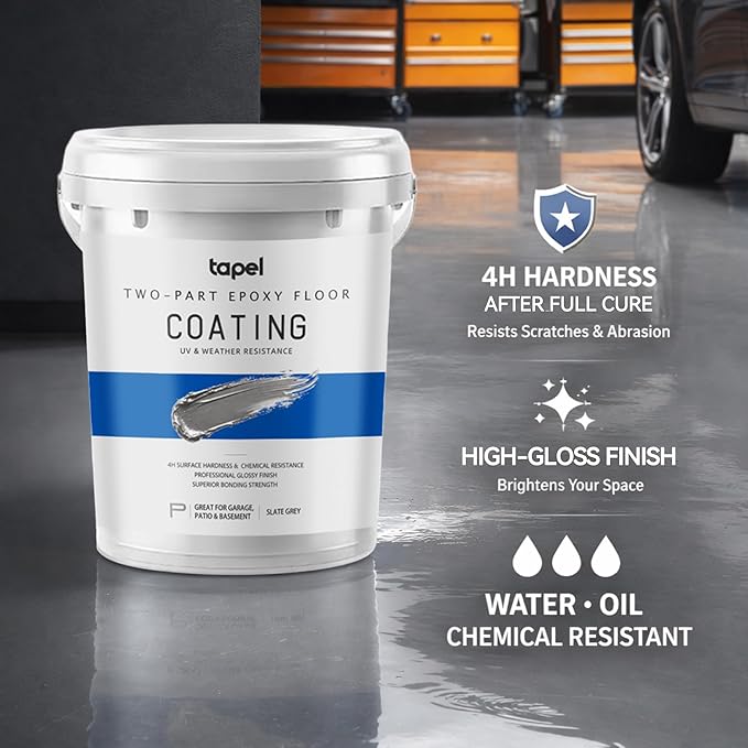 2-Part Epoxy Floor Coating Kit – Self-Leveling High Gloss Finish, Chemical & Abrasion Resistant Concrete Sealer for Garage, Basement & Workshop – 1.06 Gallon Covers 270 Sq Ft, Slate Grey