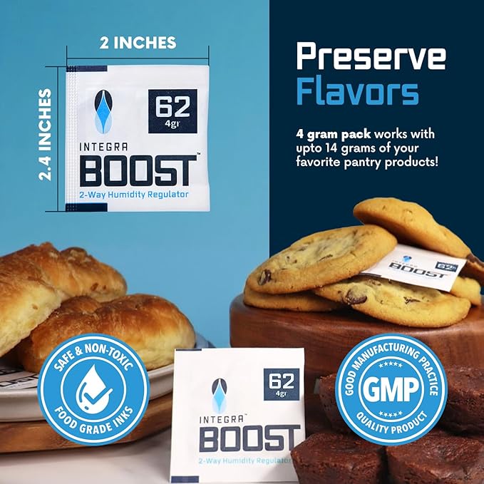 Integra Boost 2-Way Humidity Control Pack - Preserve Flavor & Control Humidity at 62% RH - Moisture Absorber for Herbs, Spices & More - 4 Gram (Pack of 6)